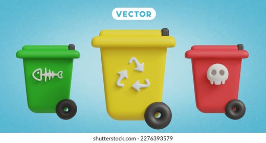 clasificar residuos para reciclar conjunto de iconos vectoriales 3D, en un fondo azul