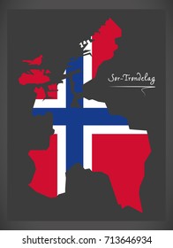 Sor-Trondelag map of Norway with Norwegian national flag illustration