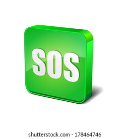 SOS 3d Rounded Corner Green Vector Icon Button