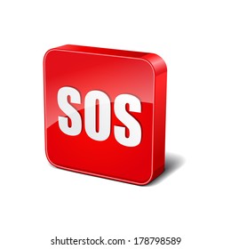 SOS 3d Rounded Corner Red Vector Icon Button