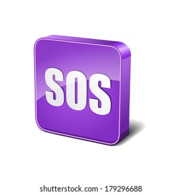 SOS 3d Rounded Corner Violet Vector Icon Button