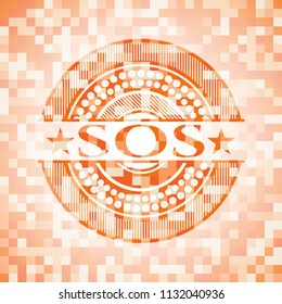 SOS abstract emblem, orange mosaic background