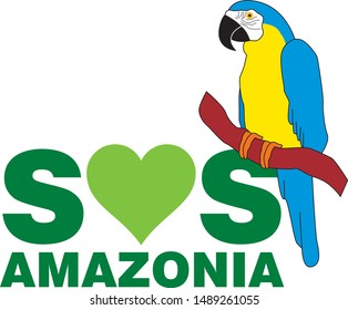 
Sos amazonia vector art and a blue macaw
