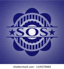 SOS badge with jean texture