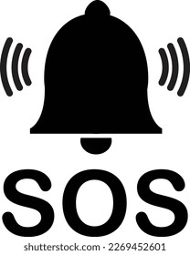 SOS-Glockensymbol auf weißem Hintergrund. Warnzeichen. Hilfesymbol für Notalarm. Flachstil.

