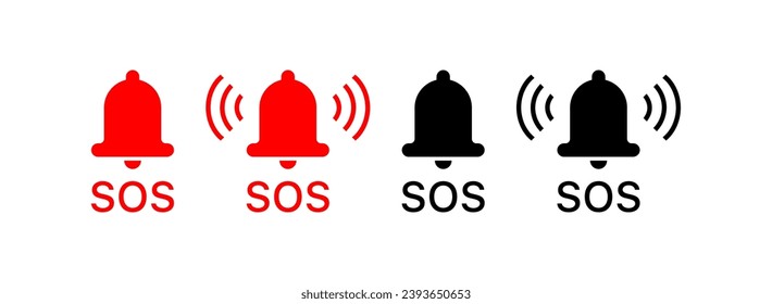 SOS bells. Different styles, red, SOS bells. Vector icons