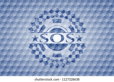 SOS blue polygonal emblem.