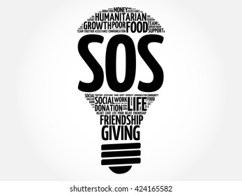 SOS bulb word cloud collage concept