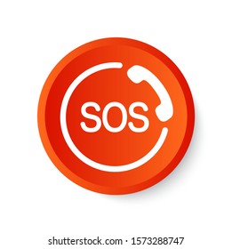 SOS Button. Emergency Phone Icon. White And Red Icon.