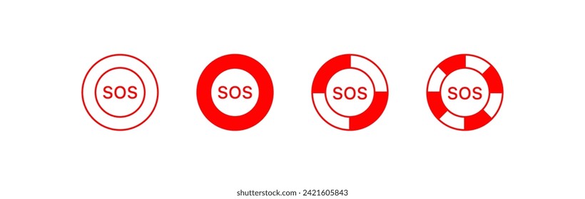 SOS-Schaltflächensymbole. SOS Sirene. Flacher Stil. Vektorsymbole
