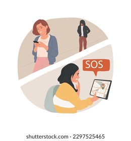 SOS button isolated cartoon vector illustration. Parent gets crisis notification, child feeling unsafe, emergency help, sos button clicking, dangerous situation, teen lifestyle vector cartoon.