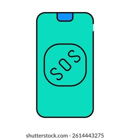 sos button on smartphone screen when neurosis line icon vector. sos button on smartphone screen when neurosis sign. isolated symbol illustration