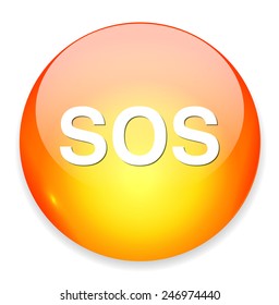 Sos button. round sticker. Metallic icon  