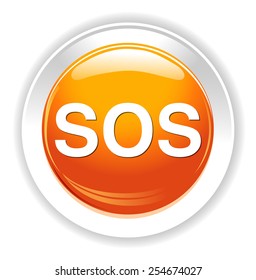 Sos button. round sticker. Metallic icon  