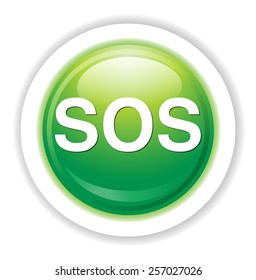 Sos button. round sticker. Metallic icon  