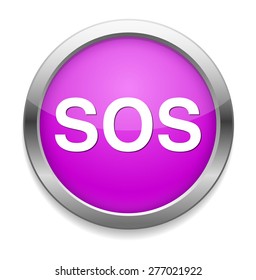 Sos button. round sticker. Metallic icon  