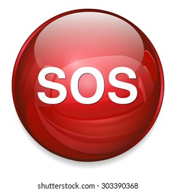 Sos button. round sticker. Metallic icon  