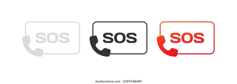 SOS buttons. Different styles, handset icon, SOS buttons. Vector icons