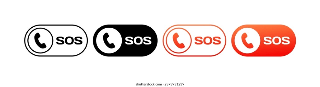 Botones SOS. Distintos estilos, rojo, botones SOS, iconos SOS. Iconos del vector