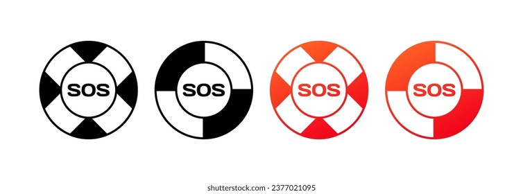 SOS buttons. Different styles, red, SOS buttons, SOS icons. Vector icons