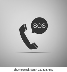 SOS call icon isolated on grey background. 911, emergency, help, warning, alarm. Flat design. Vector Illustration