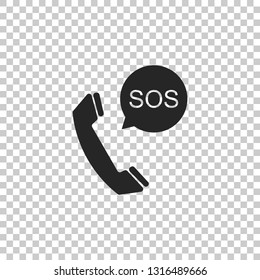 SOS call icon isolated on transparent background. 911, emergency, help, warning, alarm. Flat design. Vector Illustration
