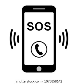 Sos Call Icon Phone, Vector Sos Call Help On Phone Sign