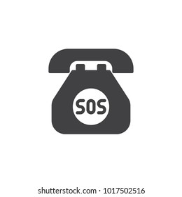SOS call icon vector, filled flat sign, solid pictogram isolated on white. Old phone with sos sign symbol, logo illustration.