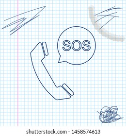 SOS call line sketch icon isolated on white background. 911, emergency, help, warning, alarm. Vector Illustration