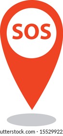 SOS call location marker.SOS pinpoint sign with text. Pinpoint isolated icon. Pin point sign. Pin lokator icon vector illustration template. Pinpoint symbol for website, gps navigator, apps, business.