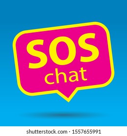 sos chat, speech bubble or balloon, magenta color, vector illustration