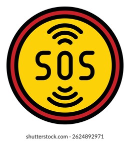 Vector de contorno de icono de moneda Sos. Finanzas donar. Rescate de color de caridad plana