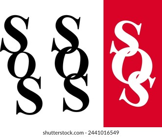 SOS conceptual abbreviation text abc vector set. Three letters connected together to shape one whole. SOS mark keep letter by letter effect.