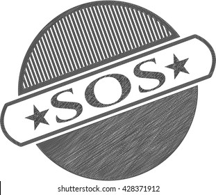 Dibujo del emblema de SOS con efecto de lápiz