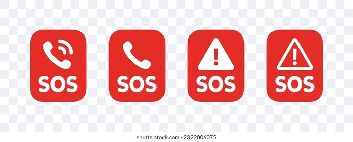 SOS Emergency badges. SOS icons. Help service sign. Vector scalable graphics