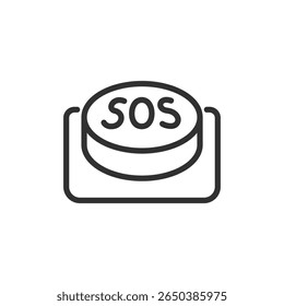 SOS Botón de emergencia, icono lineal. Llamada de socorro, señal de rescate o alerta de pánico. Línea con trazo editable.