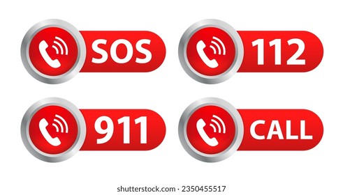 Llamada de emergencia SOS. 911 llamando. Un grito de ayuda. Llamada de emergencia SOS. Mensaje de emergencia. Icono SOS. Línea de emergencia. Concepto de línea directa. Primeros auxilios. Vector de icono de llamada. Ilustración del vector