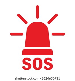 SOS Emergency help red siren icon, safety support alert, save concept in flat style. First aid alarm. Medical alert. Business concept for web, marketing, banner, mobile app and graphic elements.