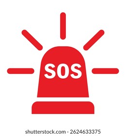 SOS Emergency help red siren icon, safety support alert, save concept in flat style. First aid alarm. Medical alert. Business concept for web, marketing, banner, mobile app and graphic elements.