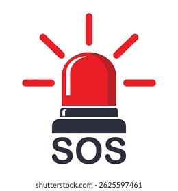 SOS Emergency help red siren icon, safety support alert, save concept in flat style. First aid alarm. Medical alert. Business concept for web, marketing, banner, mobile app and graphic elements.