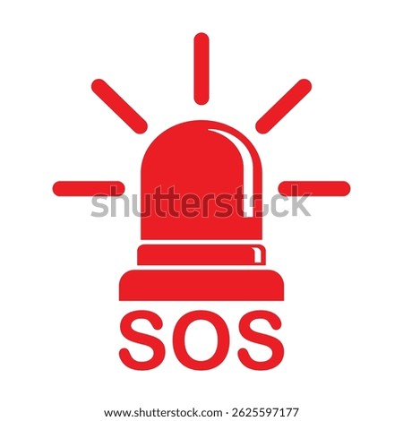 SOS Emergency help red siren icon, safety support alert, save concept in flat style. First aid alarm. Medical alert. Business concept for web, marketing, banner, mobile app and graphic elements.	