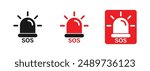 SOS Emergency icon collection. Containing Emergency alarm icon Set, SOS help service sign in different style