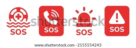 SOS Emergency icon collection. Containing Emergency alarm, SOS help service sign vector illustration.