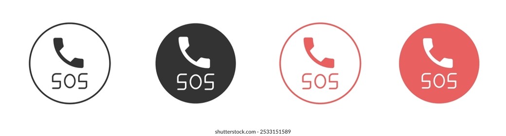 SOS Emergency icon Flat set in black and white color