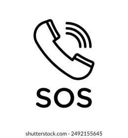 SOS Icono de emergencia marca de logotipo lineal en blanco y negro