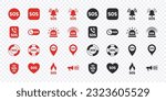 SOS Emergency icons set. Red and black SOS icons. Vector scalable graphics