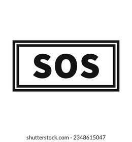 Sos Emergency Sign In Black Rectangle Line Shape For Help Service
