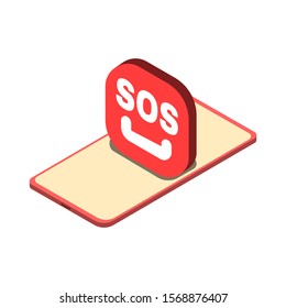 SOS emergency and Smartphone isometric design illustration. Isolated isometric, Smartphone isometric. Technology vector illustration