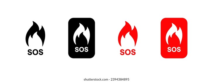 SOS fire icons. Different styles, fire SOS icons. Vector icons