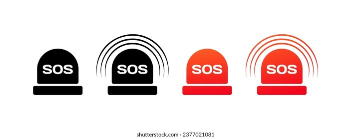 Luces intermitentes de SOS. Distintos estilos, rojo, botones SOS, luces intermitentes SOS. Iconos del vector